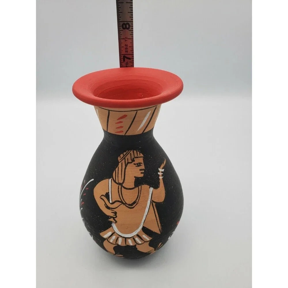 Fratelli Fanciullacci Painted Terracotta Vase Italy MCM RARE Find Egyptian Look